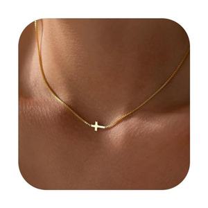 Collar con Colgante de Acero Inoxidable 316L Personalizado al por Mayor, Collar con Cruz Pequeña Chapada en Oro de 18K, Resistente al Agua, para Mujer - Product Image 1