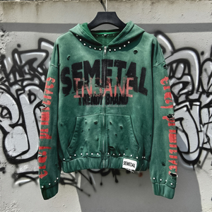 เสื้อฮู้ดมีซิปรูดรูดไซส์ใหญ่พิเศษเสื้อฮู้ดซักกรดเสื้อมีฮู้ดแนวสตรีทแต่งพลอยเทียม - Product Image 1