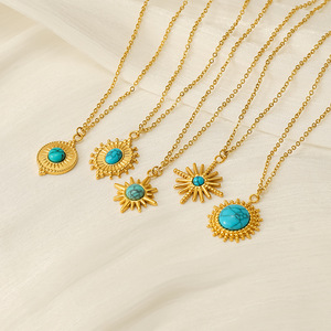 ZOGXIN Gold Stainless Steel <b>Necklace</b> Turquoise Star Pendant Geometric Design Fashion Jewelry Gift - Product Image 3