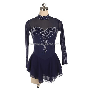 Costumes de patinage <span class=keywords><strong>artistique</strong></span> pour adultes personnalisés costumes de performance en spandex pour compétitions entraînement jupe marine pour femme - Product Image 1