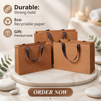 Sac en papier kraft écologique de luxe avec logo personnalisé - Sac cadeau horizontal haut de gamme avec poignée en ruban de satin pour artisanat, bougies, vêtements