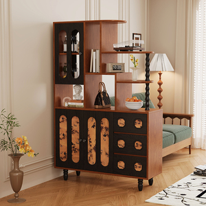 Espositore multifunzione in legno Vintage stile cinese portaoggetti decorativi porte in vetro cassetti soggiorno - Product Image 4