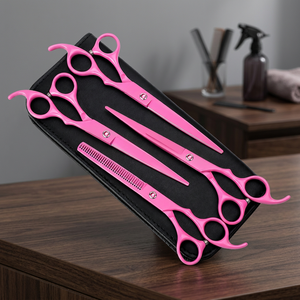 Ensemble de ciseaux de coiffure professionnels en acier inoxydable, lame tranchante, manche long, pour droitiers, outils de salon de coiffure, rose - Product Image 2