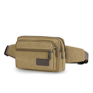Multi Function Fanny Pack Canvas Men's Waist Bag Outdoor Sport Large Capacity Chest Bag Solid Color Army Green Brown Khaki Black - Product Image 5