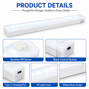 Luz LED para Debajo del Gabinete, 6000K Blanco Frío, Atenuación Continua, Interruptor Táctil, Montaje Superficial, Aluminio Mate, Diseño Minimalista - Product Image 4