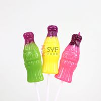 Sucettes dures en forme de bouteille de cola de haute qualité OEM, prix de gros bas, sucettes aux fruits variés, sucrées