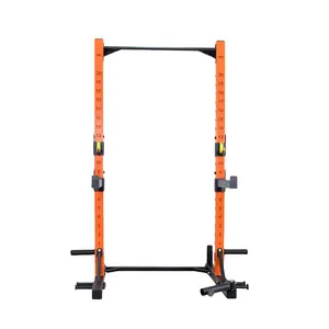 Mesin Squat besi dapat diatur, rak setengah daya untuk peralatan Gym rumah olahraga belakang untuk binaraga, rak barbel penghemat ruang