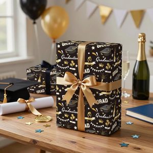 Graduation <b>Wrapping</b> <b>Paper</b> Black Gold 17 Inch X 16.5 Feet Double Side Recyclable For Graduation Gifts Craft - Product Image 2