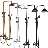 Ensemble de pommeau de douche à jet de pluie mural rétro dissimulé en laiton antique européen en céramique antique pour robinets de bain-douche pour