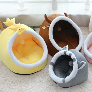 บ้านแมวผ้าฝ้ายนุ่ม 100% ขายส่ง สำหรับฤดูหนาว สไตล์การ์ตูนแสนสบาย เบาะนอนสำหรับลูกแมว เตียงสัตว์เลี้ยงในบ้าน ซักได้ ผ้าพลัฌสำหรับสุนัข - Product Image 6