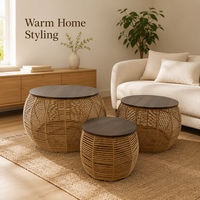 Nouveaux articles : Table basse en PP et osier tressé, mobilier artisanal, design personnalisé, excellent prix