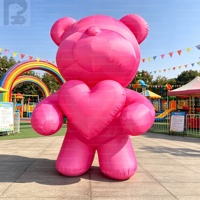 Ours en peluche géant gonflable rose personnalisé de 3 m, tenant un cœur d'amour, figurine animale de dessin animé pour l'inauguration de centre commercial, exposition de la Saint-Valentin