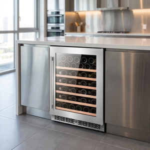 Attrezzatura da Cucina Esterna Integrata, Frigorifero per Vini in Acciaio Inox con Display Digitale, Cantinetta per 52 Bottiglie NE-404-P - Product Image 1