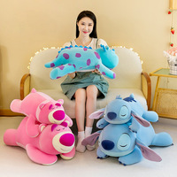 Boneka Beruang Stroberi Lucu Gaya Berbaring Warna Pink, Bantal Boneka Monster Biru Ukuran Besar, Ragdoll Redemption
