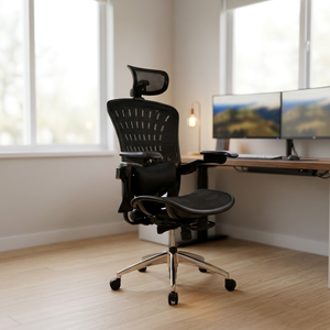 Silla de Oficina de Malla con Reposacabezas y Reposabrazos Ajustables, Base Cromada, Giratoria, Diseño Ergonómico, Estilo Contemporáneo - Product Image 1