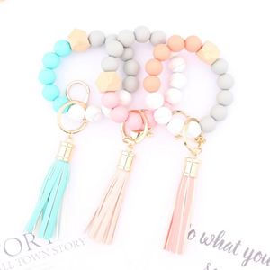 New DIY Cheap <b>Personalized</b> Hexagon Custom PU Tassel Wristlet Bangles Handmade Silicone Beads Bracelet <b>Keychain</b> - Product Image 2