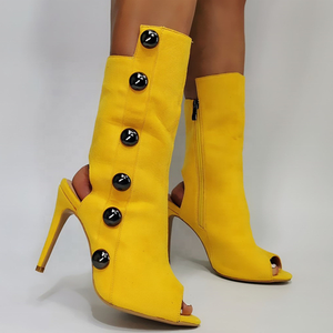 Fresh Yellow Breathable Open Toe Boots 2022 Spring High Heel Peep Toe <b>Shoes</b> Ankle Boots Studs Irregular Cut Side Zip Size 47 - Product Image 4