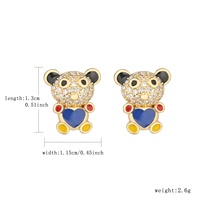 Boucles d'oreilles clous en laiton plaqué or 14K, motif ours mignon, émail cœur bleu, zircon coloré, pour femmes et filles