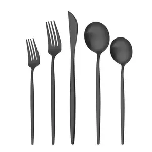 Alta Qualidade Aço Inoxidável Preto Talheres Matte Gold Spoon Fork Knife Teaspoon Talheres Set