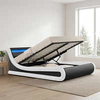 Willsoon PU-Leder Weich Gepolstertes Kingsize-Ottoman-Bettgestell mit LED-Beleuchtung für Schlafzimmer