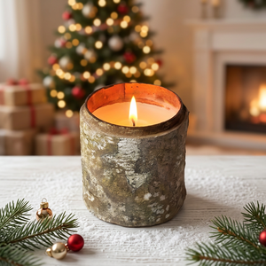 Bougie d'aromathérapie artisanale en cire de soja parfumée à la cannelle avec support en bois pour la décoration de la maison en période de fêtes, style bohème, biologique, Noël - Product Image 1