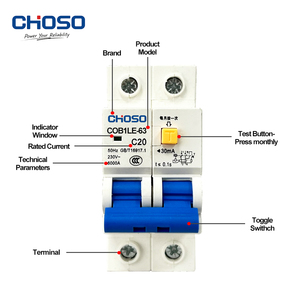 Interruptor Diferencial Compacto CHOSO (RCCB/RCBO/Mcb) con Protección Contra Cortocircuitos y Sobrecarga, GFCI 2P63A <span class=keywords><strong>10A</strong></span> - Product Image 1