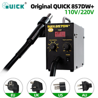 Station de soudage QUICK 857DW EU 220V, station de pistolet à air chaud réglable avec vent hélicoïdal, 580W, station de retravail SMD, élément chauffant