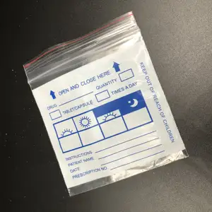 可重新封闭的定制印刷防水透明自封丸包装药品储物袋，带书写标签