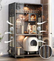 Vente flash - Maison pour chat en bois moderne de luxe de grande taille, de haute qualité, avec fermeture à bouton en corde de sisal, motif imprimé, hauteur 150 cm