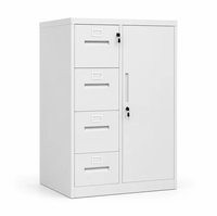 Armoire de classement en acier sécurisée à 4 tiroirs avec porte latérale, rangement multi-compartiments pour hôpital, école et bureau