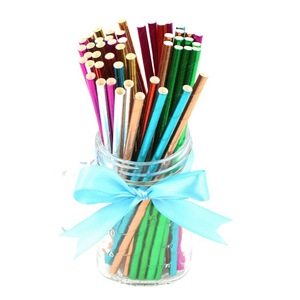 Solid Color Hot Stamping Paper Straws Disposable Straight Pipe Party Use Red Checkered Ribbon Decorated - Product Image 3