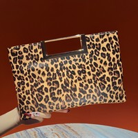 Tas Clutch Wanita Motif Leopard Terbaru, Tas Selempang Rantai, Tas Tangan, Tas Pesta Berkapasitas Besar dengan Gesper Magnetik