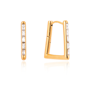 J&D Jewelry - Aros de Acero Inoxidable Chapados en Oro de 18K con Forma de U, Aros Geométricos con Pedrería para Mujer - Product Image 1
