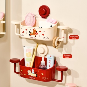 Caja de almacenamiento de plástico para cosméticos de baño, estante de almacenamiento para lavabo, estante de almacenamiento con ventosas, sin perforaciones - Product Image 3
