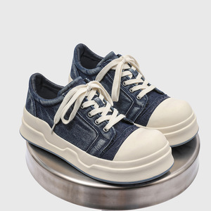 Zapatillas de Plataforma de Mezclilla Versátiles para Hombre, Zapatos Casuales con Cordones y Suela Gruesa, Calzado de Lona Retro con Punta Ancha para Toda Ocasión - Product Image 4