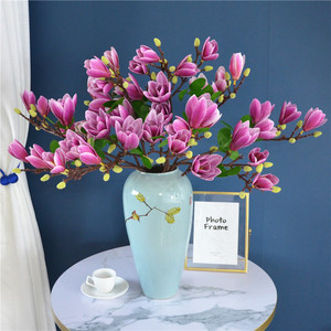 Flores Artificiales de Magnolia Dongchen Crafts, 4 Cabezas, Tallo Único, Color Rosa, Decoración para Bodas y Hogar, Arreglo Floral de Seda - Product Image 1