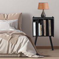 Support pour tourne-disque en bois massif avec 4 compartiments de rangement, capacité de 100 disques vinyles, étagère pour livres et magazines, style moderne du milieu du siècle