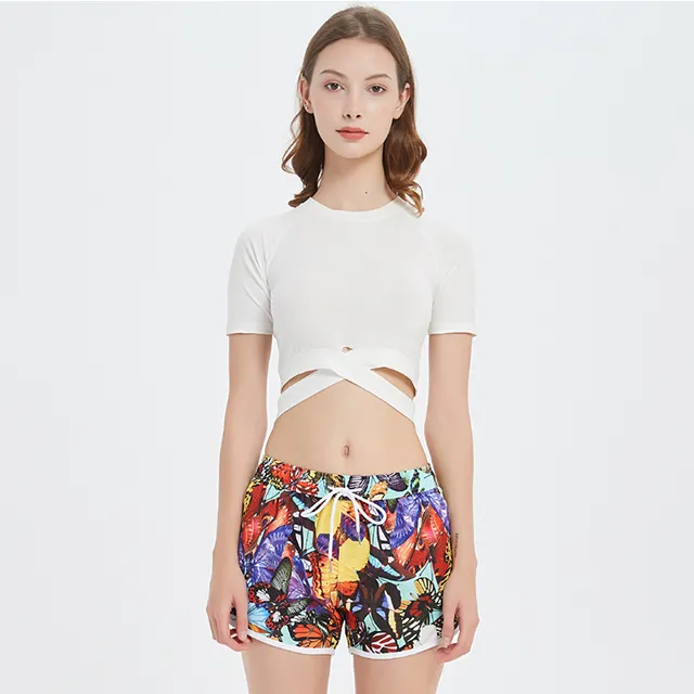 custom print quick dry RPET women beach shorts