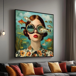 Quadro su Tela Donna con Occhiali da Immersione Fantasia Subacquea Surrealista <span class=keywords><strong>Arte</strong></span> Moderna - Product Image 1