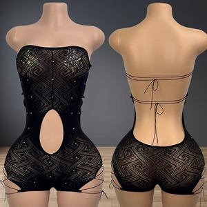 W.E. Traje de Baile de Salón con Top de Tubo y Pedrería para Mujer, Ropa de Baile Sexy y Exótica de Spandex/Nylon - Product Image 2