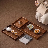 Plateau de service rectangulaire en bois massif, plateau en noyer, porte-tasses à thé, plateau de rangement pour la table, décoration de table pour la salle à thé