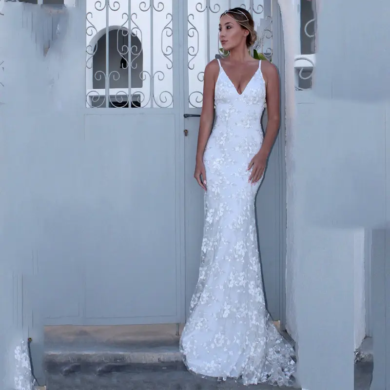 New Bridal Wedding Dress Ball Gown Lace Backless Sexy V-Neck Sling Wedding Dresses For Women Gowns