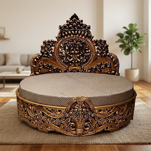 Cama Clásica de Estilo Antiguo con Botones Decorativos y Marco de Madera Grabado, Muebles de Dormitorio Elegantes y de Lujo para Uso en Hoteles - Product Image 1