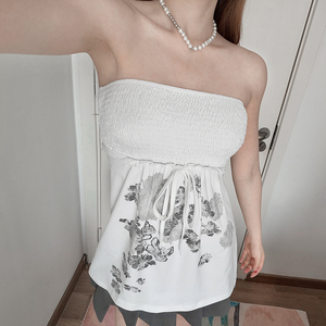 <b>Women</b> Retro Print Drawstring Tank Top A Line Waist Fit Sleeveless Summer Ladies Casual Fashion Top - Product Image 5