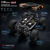 Voiture RC 4x4 haute vitesse 1:18 2,4 GHz, buggy tout-terrain télécommandé entièrement proportionnel avec barre anti-basculement, câble USB YH18003 80m