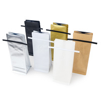 Sachet de café à fond plat en gros avec valve et fermeture à boucle, pochette à huit soudures latérales en papier kraft noir mat pour emballage alimentaire