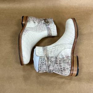 <span class=keywords><strong>Stivali</strong></span> Invernali in Pelle 100% Pelle di <span class=keywords><strong>Coccodrillo</strong></span> Himalayano Bianco Stivaletti in Vera Pelle - Stile Unisex per Coppie - Product Image 3