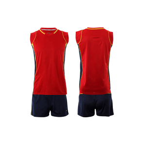 Conjunto de Camiseta sin Mangas y Pantalones Cortos de Voleibol Sublimados Personalizados al por Mayor, Color Rojo, Absorbentes de Humedad, Uniformes Deportivos Unisex - Product Image 1
