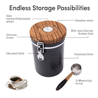 Boîte hermétique pour café noir 1800 ml en acier inoxydable avec indicateur de date, cuillère et couvercle à joint sous vide