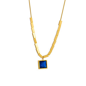 จี้เพชรสีน้ำเงินทรงสี่เหลี่ยมสไตล์วินเทจ ชุบทอง 14k 18k ทำจากสแตนเลส 316L สำหรับผู้หญิง ขายส่ง - Product Image 5
